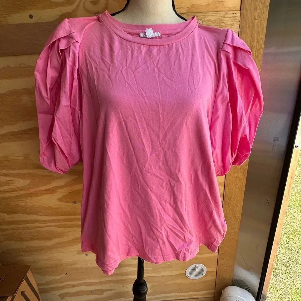 Anniewear Pink Puff Sleeve Women's Top